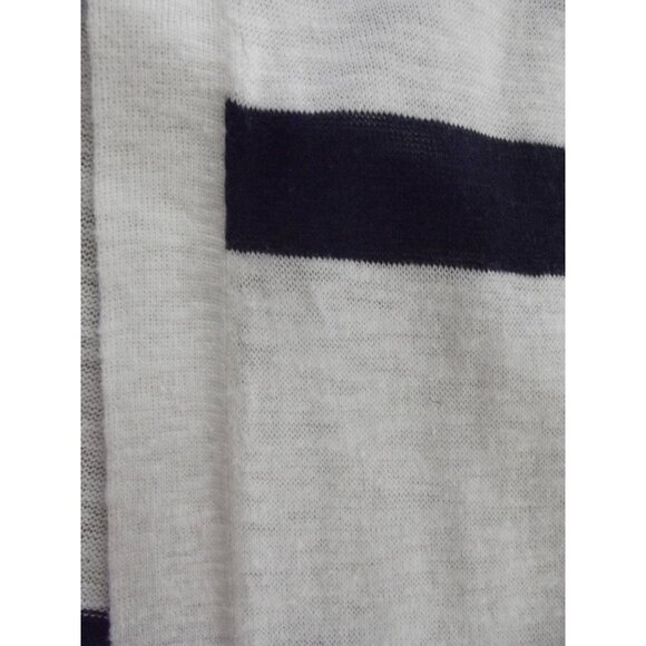 Old Navy Cardigan Sweater Womens Size Large Cream Navy Blue Striped pockets Midi - Picture 5 of 12